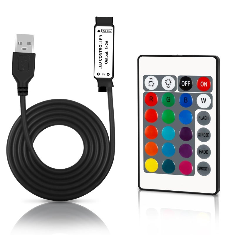 VIPMOON 1M USB DC 5V Inline IR Remote Controller with 24 Key Wireless Led Light Remote Controller Replacement for 5050 3528 5V RGB 4-PIN LED Strip Lights - Image 1