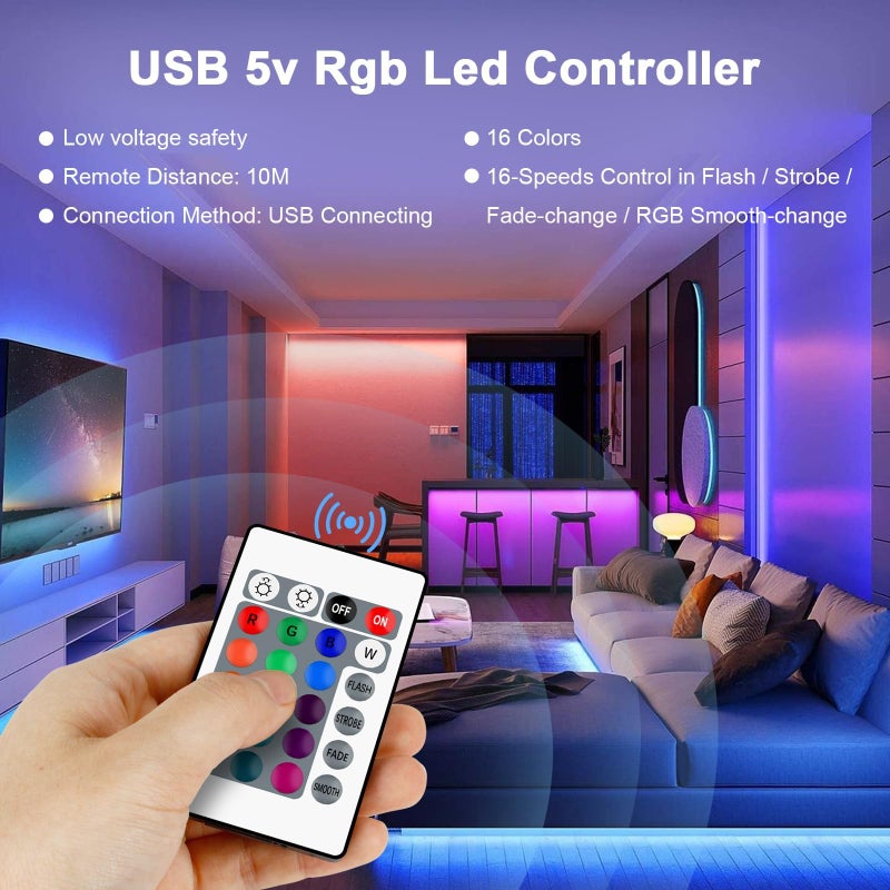 VIPMOON 1M USB DC 5V Inline IR Remote Controller with 24 Key Wireless Led Light Remote Controller Replacement for 5050 3528 5V RGB 4-PIN LED Strip Lights - Image 5