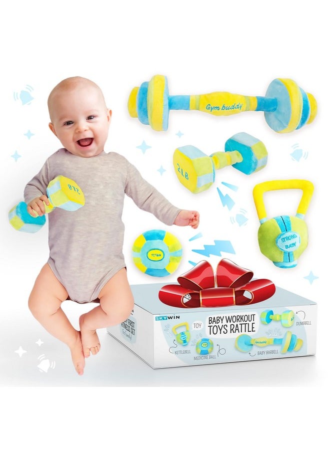 Skywin Baby Workout Toys Fit Training - Baby Shower Set Of 4 Soft, Durable And Safe Plush Baby Rattle Toys For Ages 0+  - Image 1