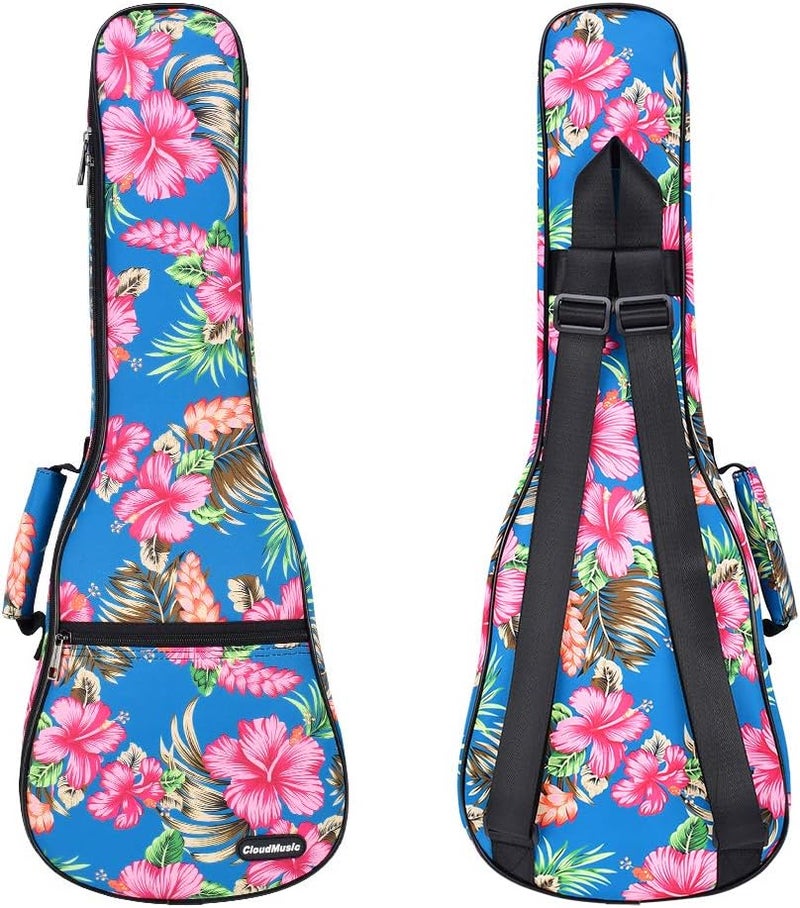 CLOUDMUSIC Ukulele Case Gig Bag Padded Backpack For Tenor 26" Inch(Tenor, Hawaii Hibiscus and Palm In Light Blue) - Image 1