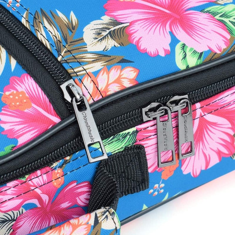 CLOUDMUSIC Ukulele Case Gig Bag Padded Backpack For Tenor 26" Inch(Tenor, Hawaii Hibiscus and Palm In Light Blue) - Image 3