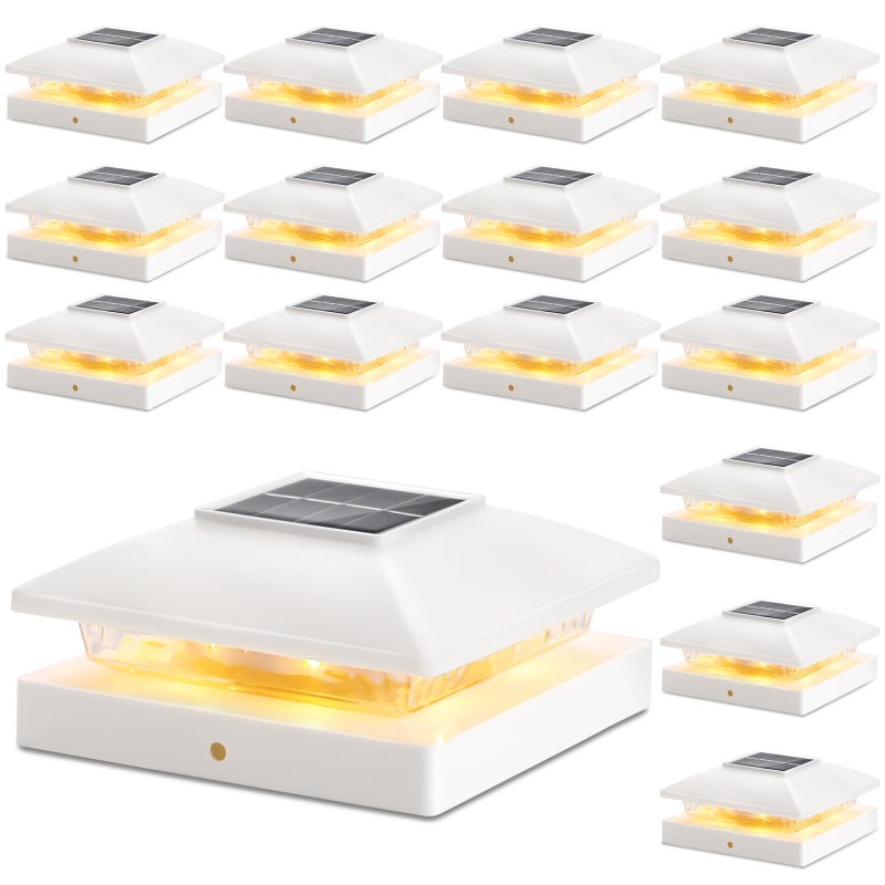 Solar Post Cap Lights Outdoor 16pack White Waterproof Solar Powered Deck Fence Post Lights Fit 4x4 WoodVinyl Posts Bright Warm White Solar Cap Light Decorate Deck Patio Porch Fence