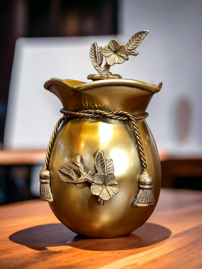 The Artage Golden Antique Brass Jar Storage Container Gift Hamper Multi Purpose Bowl Decorative Item Showpiece for Dryfruit Snack Serving Gifting Home Decor for Living room Center Dining Table (Big) - Image 1