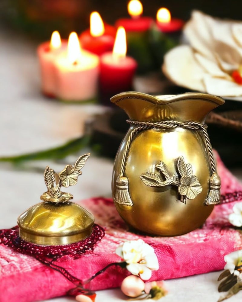 The Artage Golden Antique Brass Jar Storage Container Gift Hamper Multi Purpose Bowl Decorative Item Showpiece for Dryfruit Snack Serving Gifting Home Decor for Living room Center Dining Table (Big) - Image 2