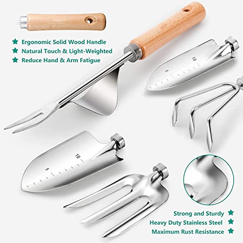 Grenebo Gardening Tools 9-Piece Heavy Duty Garden Hand Tools with Fashion and Durable Garden Tools Organizer Handbag, Rust-Proof Garden Tool Set, Ideal Gardening Gifts for Women - Image 4