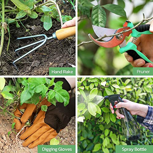Grenebo Gardening Tools 9-Piece Heavy Duty Garden Hand Tools with Fashion and Durable Garden Tools Organizer Handbag, Rust-Proof Garden Tool Set, Ideal Gardening Gifts for Women - Image 5