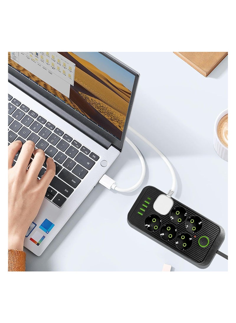 Smart 4-Port USB C-Type Power Strip Superior Protection Against Lightning Stylish Design - Versatile for Home and Office 6 Outlets