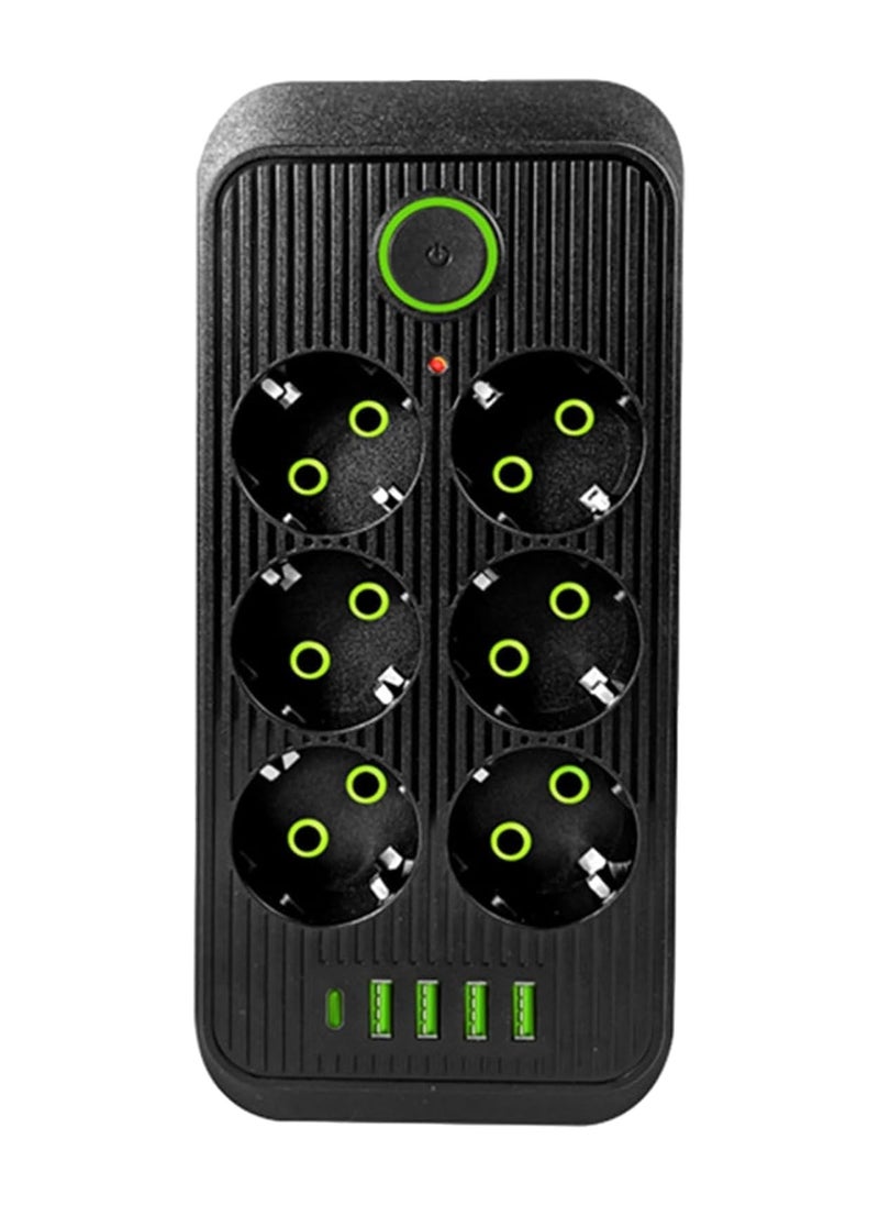 Smart 4-Port USB C-Type Power Strip Superior Protection Against Lightning Stylish Design - Versatile for Home and Office 6 Outlets