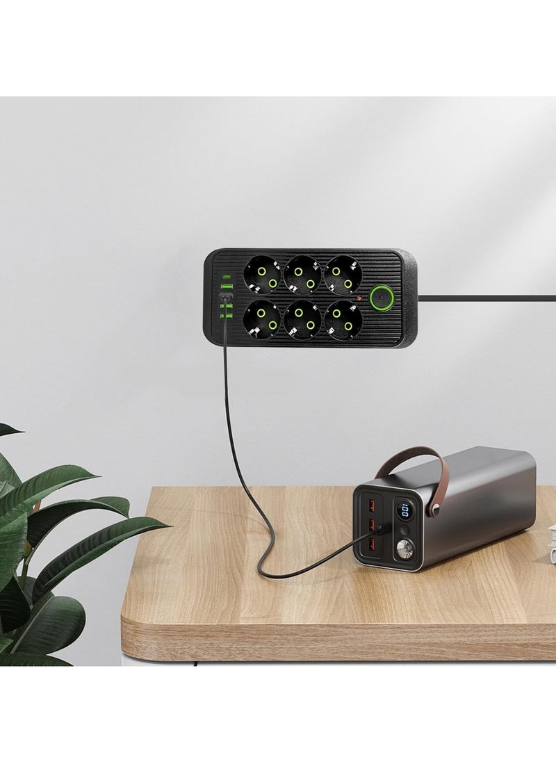 Smart 4-Port USB C-Type Power Strip Superior Protection Against Lightning Stylish Design - Versatile for Home and Office 6 Outlets
