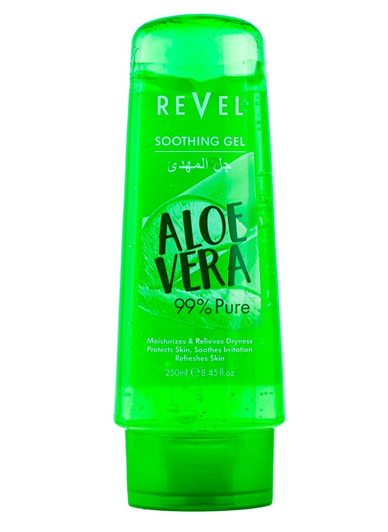 Revel - Revel 100% Pure & Natural Aloe Vera Moisturizing Soothing Gel For Unisex 250ml Green, Moisturizes, Relieves Redness, Tone Skin, Soothes Irritation, Refresh, Skin care, Face care, All Skin Types - Image 1