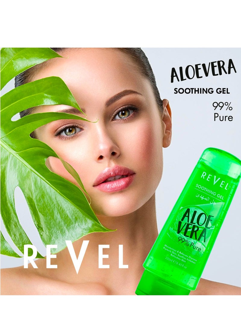 Revel - Revel 100% Pure & Natural Aloe Vera Moisturizing Soothing Gel For Unisex 250ml Green, Moisturizes, Relieves Redness, Tone Skin, Soothes Irritation, Refresh, Skin care, Face care, All Skin Types - Image 1