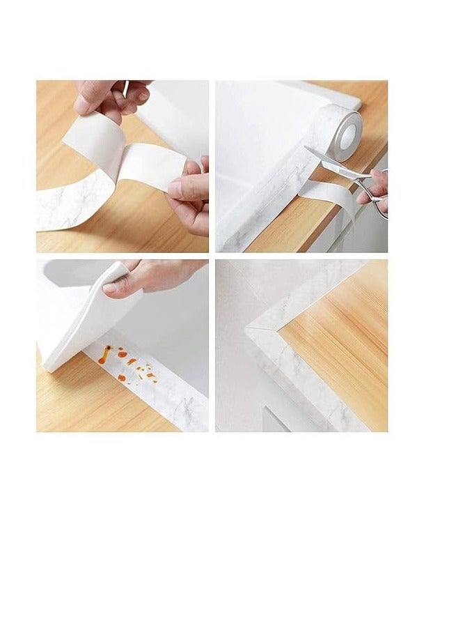 Waterproof Caulk Tape Strip – 3.8CM x 3.2M Self-Adhesive White Sealing Tape for Bathtub, Sink, Kitchen Countertops & Floor Edges – Flexible Marble Finish Caulking Strip for Home Use - Image 2