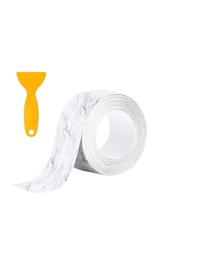 Waterproof Caulk Tape Strip – 3.8CM x 3.2M Self-Adhesive White Sealing Tape for Bathtub, Sink, Kitchen Countertops & Floor Edges – Flexible Marble Finish Caulking Strip for Home Use - Image 1