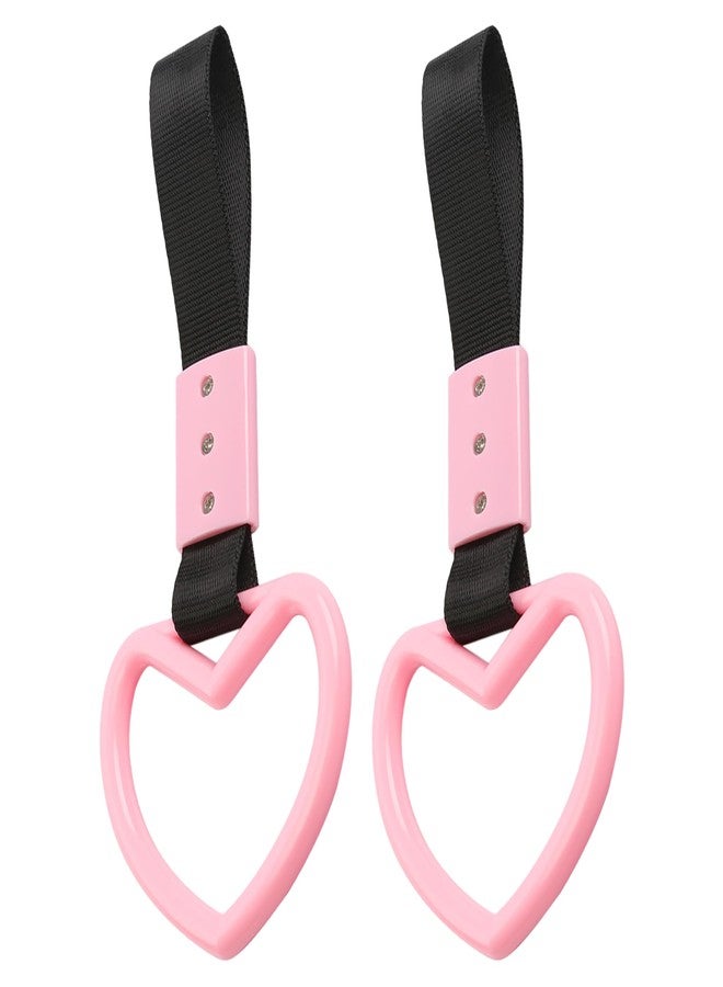 JRYEM 2PCS Heart Shaped Car Handle Straps, Rear Bumper Warning Keychain Ring with Drift Charm for Car Exterior Interior Accessories (Pink) - Image 1