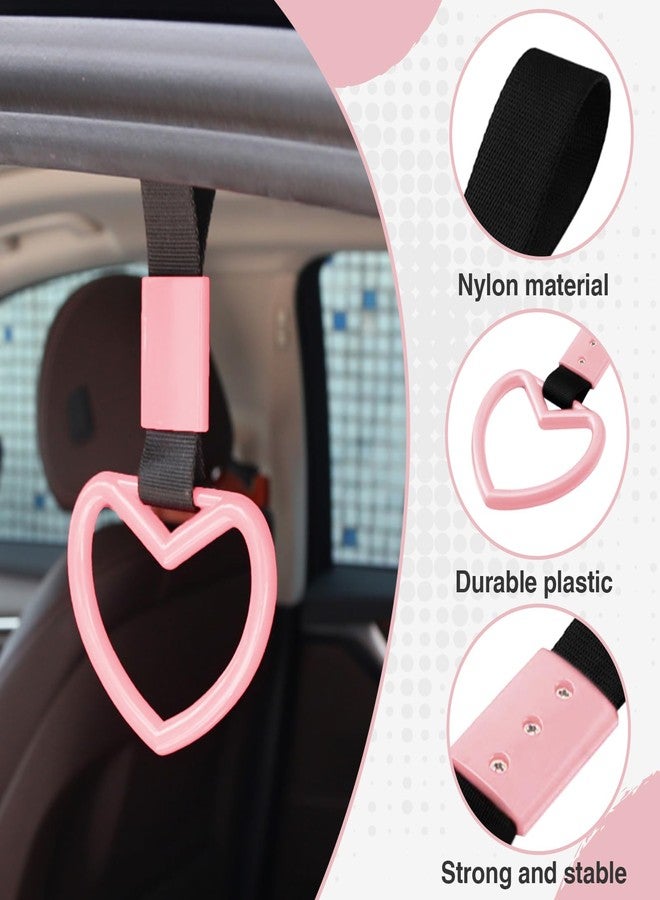 JRYEM 2PCS Heart Shaped Car Handle Straps, Rear Bumper Warning Keychain Ring with Drift Charm for Car Exterior Interior Accessories (Pink) - Image 3