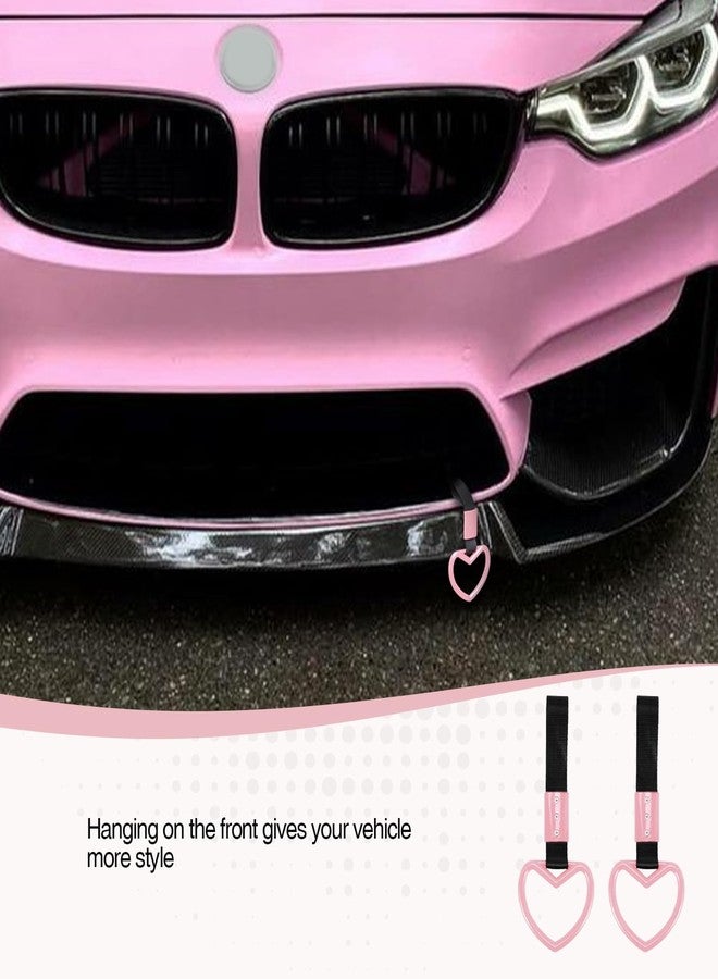 JRYEM 2PCS Heart Shaped Car Handle Straps, Rear Bumper Warning Keychain Ring with Drift Charm for Car Exterior Interior Accessories (Pink) - Image 5
