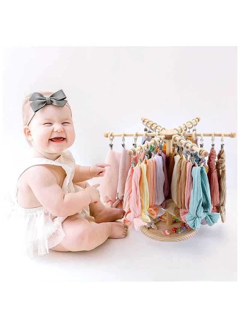 general Wooden Baby Headband Rack Rotating Baby Headband Stand Solid Wood Hair Accessory Organizer Hair Tie Storage Rack - Image 2