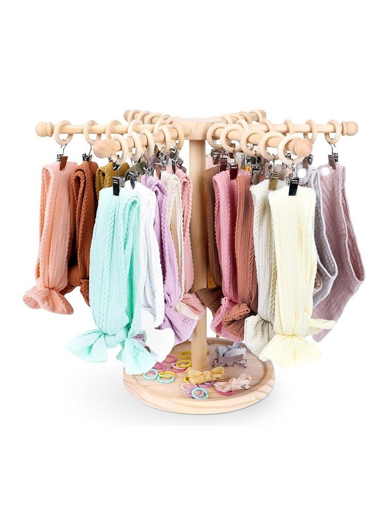 general Wooden Baby Headband Rack Rotating Baby Headband Stand Solid Wood Hair Accessory Organizer Hair Tie Storage Rack - Image 1