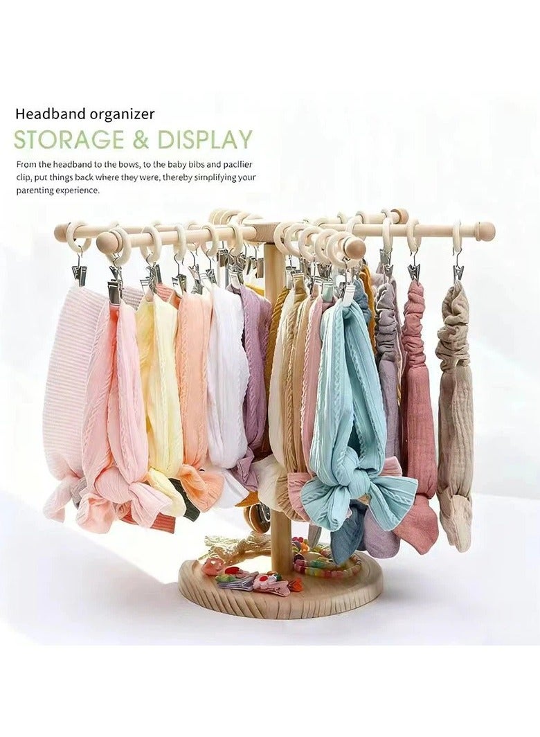 general Wooden Baby Headband Rack Rotating Baby Headband Stand Solid Wood Hair Accessory Organizer Hair Tie Storage Rack - Image 3
