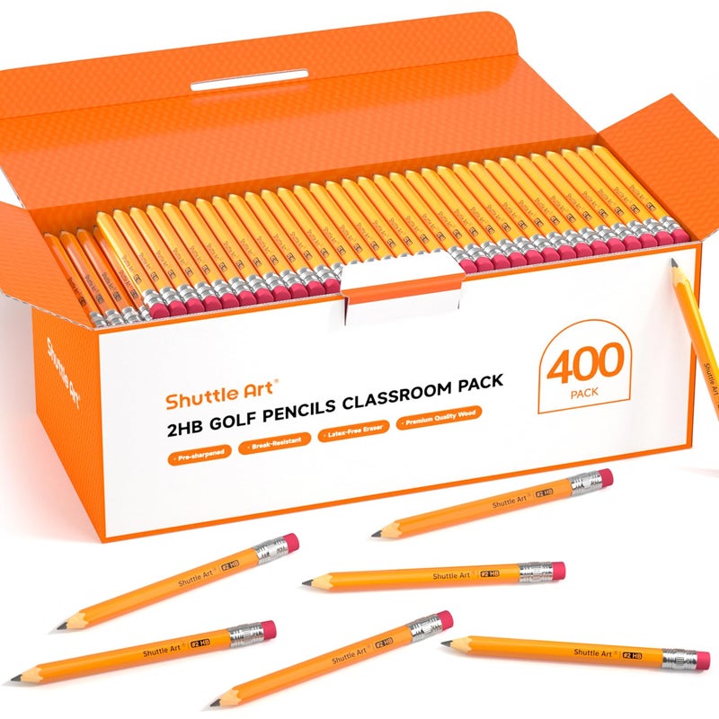 Shuttle Art 400 Pack Golf Pencils With Erasers, #2 HB Pencils Bulk, 3.5â€ Mini Pencil, Pre-Sharpened Small Pencil for Kids Teachers Classroom Games, Back to School Supplies - Image 1