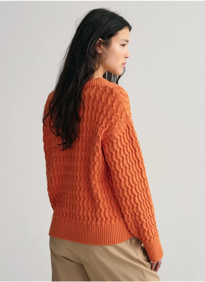 غانت Gant Textured Cotton V-Neck Sweater