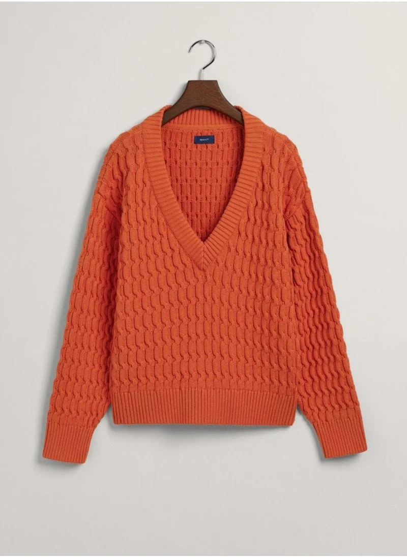 غانت Gant Textured Cotton V-Neck Sweater