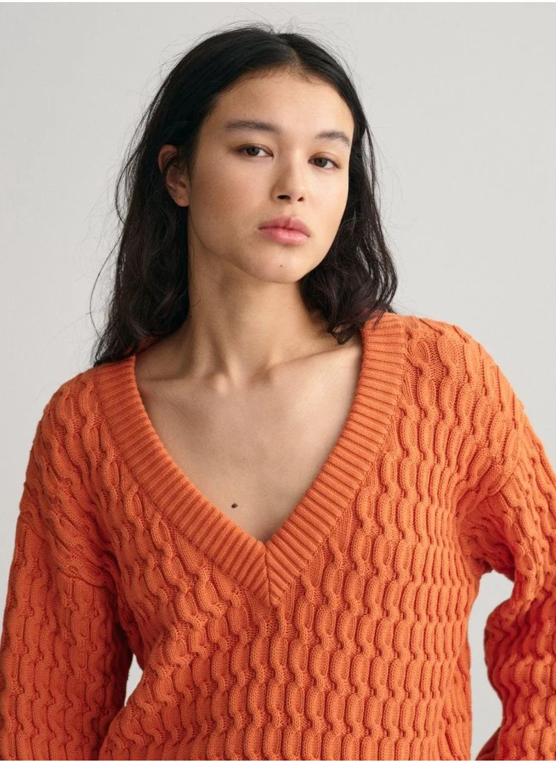 غانت Gant Textured Cotton V-Neck Sweater