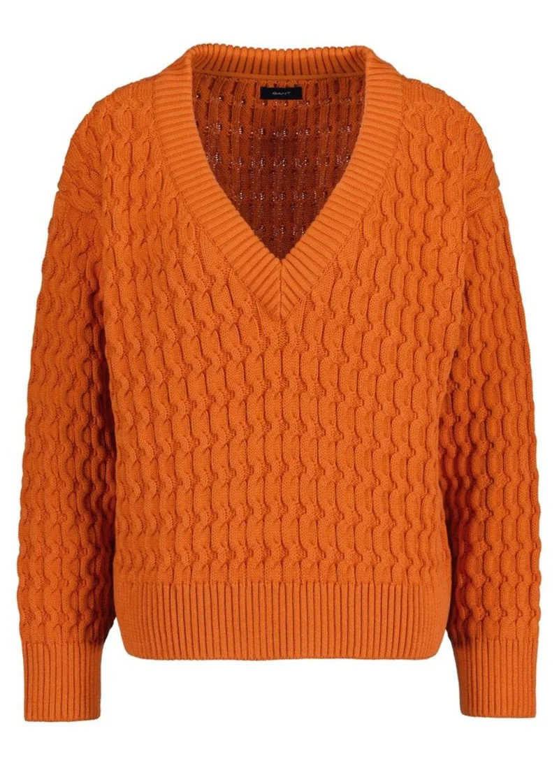 غانت Gant Textured Cotton V-Neck Sweater