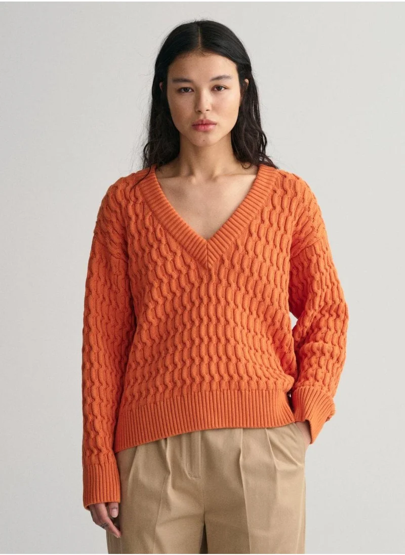 غانت Gant Textured Cotton V-Neck Sweater