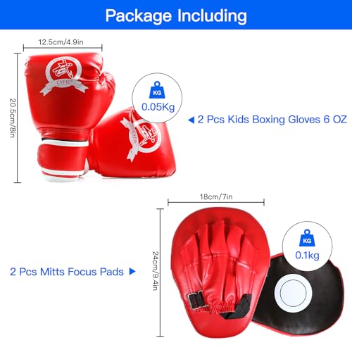 SEISSO 3-in-1 Boxing Equipment Punching Gloves Mitts Kick Pack Set for Kids Karate Mitts Pad for Beginners ​Arm Pad for Youth Child Boxing Gloves for Muay Thai, Taekwondo, MMA Training - Image 2