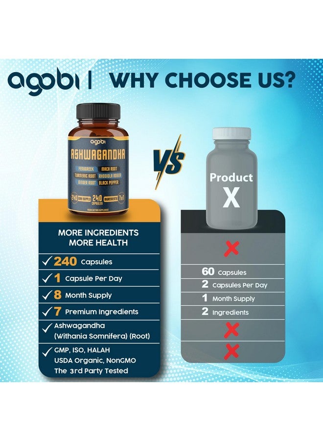 agobi 240 كبسولة - إمداد لمدة 8 أشهر - 7 في 1 مع الحلبة، الماكا، الكركم، الروديولا، الزنجبيل، والفلفل الأسود - مكمل دعم المزاج، القوة، الروح والطاقة - Image 4