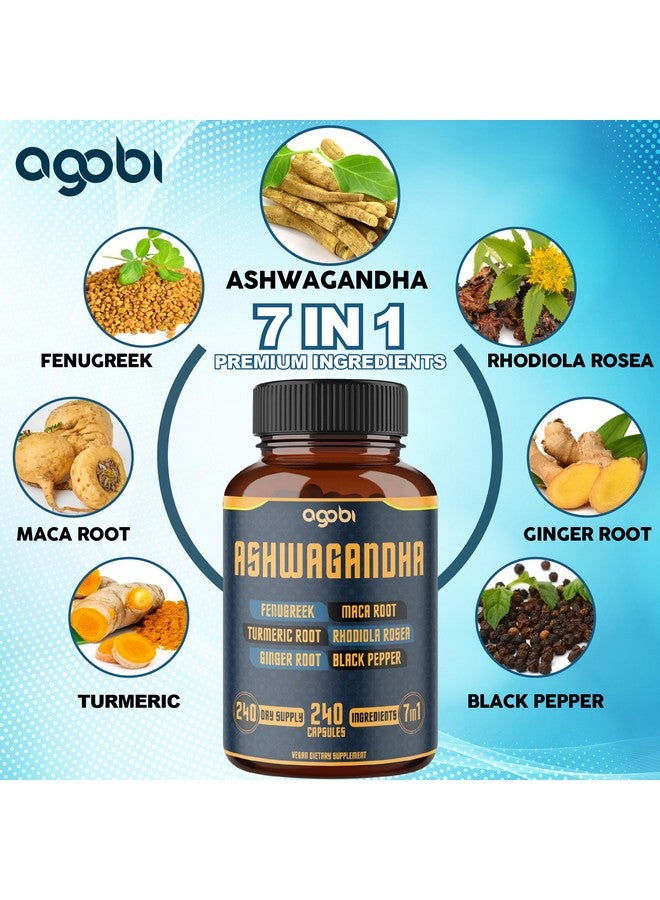agobi 240 كبسولة - إمداد لمدة 8 أشهر - 7 في 1 مع الحلبة، الماكا، الكركم، الروديولا، الزنجبيل، والفلفل الأسود - مكمل دعم المزاج، القوة، الروح والطاقة - Image 3