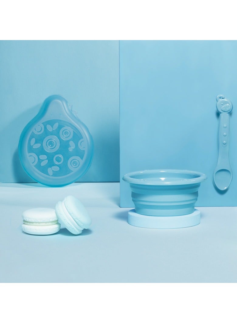أطفال الهوغوز مجموعة إناء الطعام التكميلي للأطفال المزودة بمواد سيليكون قابلة للطي للأكل المحمول (أزرق) - Image 1