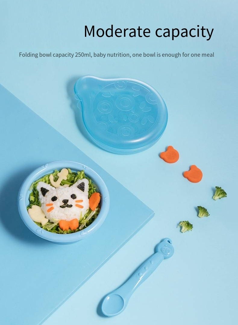 أطفال الهوغوز مجموعة إناء الطعام التكميلي للأطفال المزودة بمواد سيليكون قابلة للطي للأكل المحمول (أزرق) - Image 5