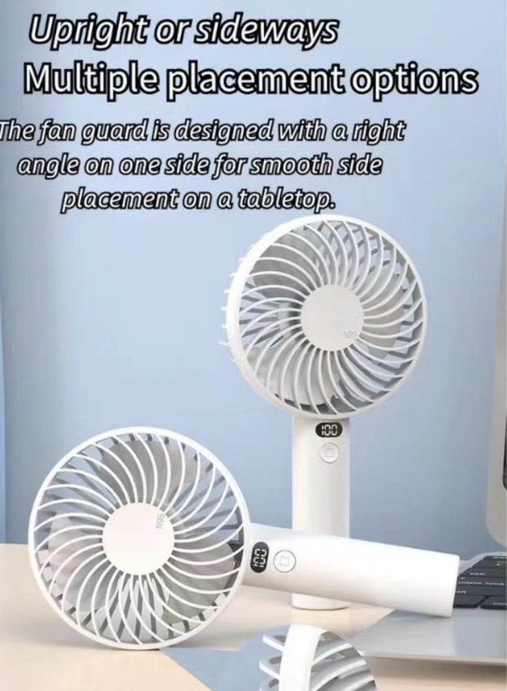 BEILINGDUN Handheld Fan,Speed(1-3) Adjustable Mini Fan,1200mAh Battery Rechargeable Personal Fan,Digital Display,For Women Men Travel/Camping/Outdoor-White - Image 2