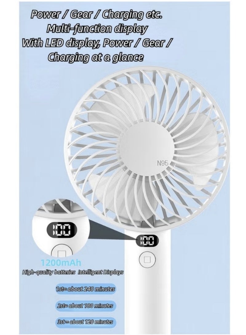 BEILINGDUN Handheld Fan,Speed(1-3) Adjustable Mini Fan,1200mAh Battery Rechargeable Personal Fan,Digital Display,For Women Men Travel/Camping/Outdoor-White - Image 3