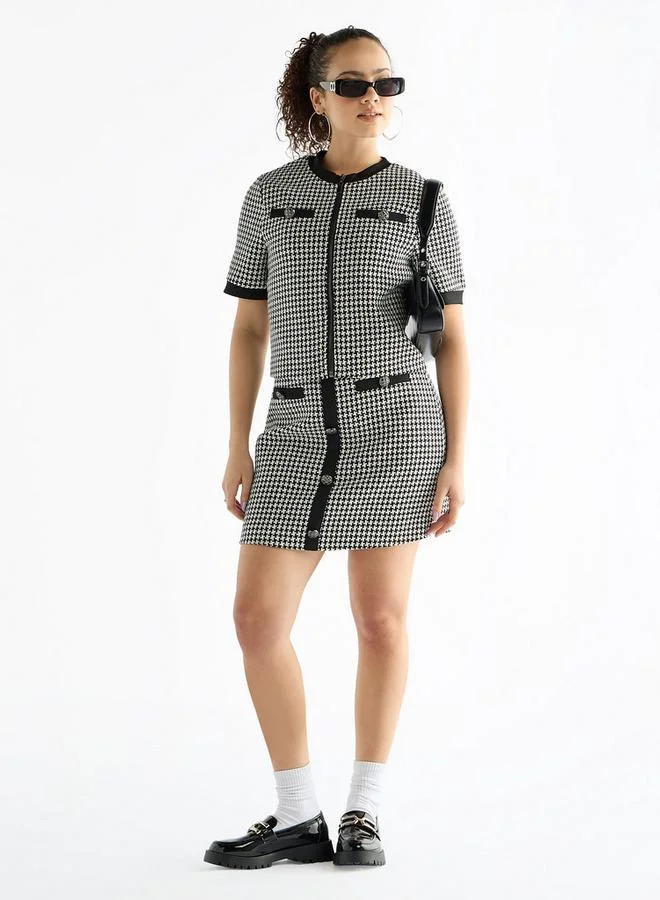 Splash FAV Textured Crew Neck Top with Zip Closure