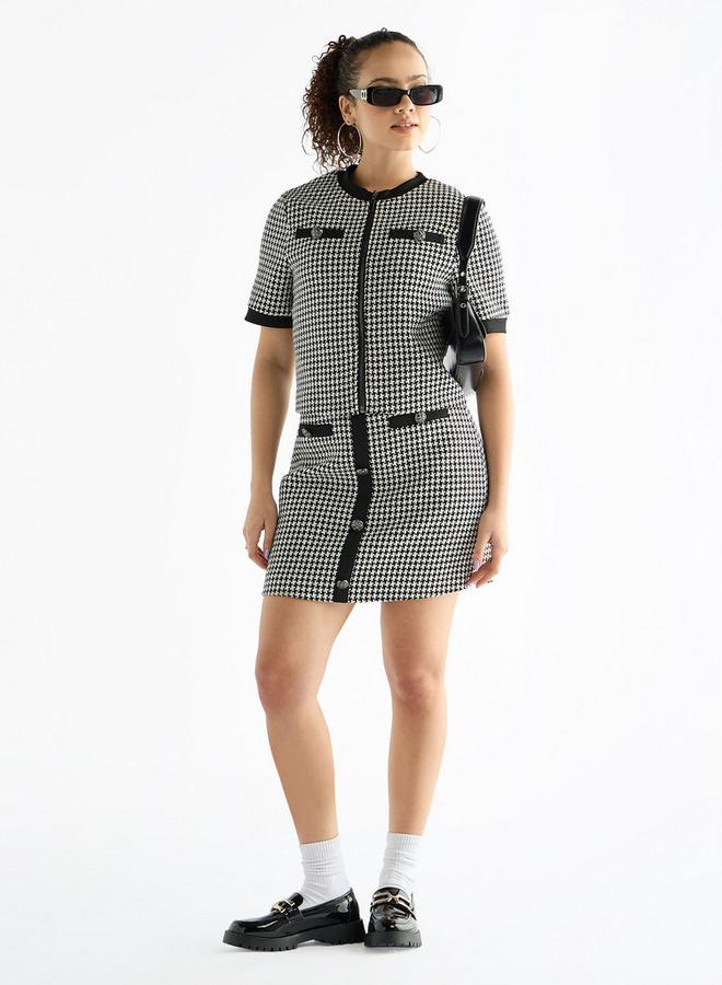 سبلاش فيڤ بلوزة بياقة ضيقة بارزة الملمس وسحّاب إغلاق - Image 2