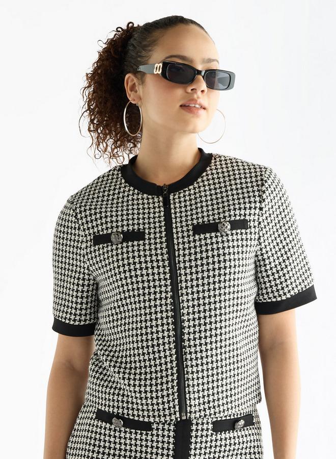 سبلاش فيڤ بلوزة بياقة ضيقة بارزة الملمس وسحّاب إغلاق - Image 1