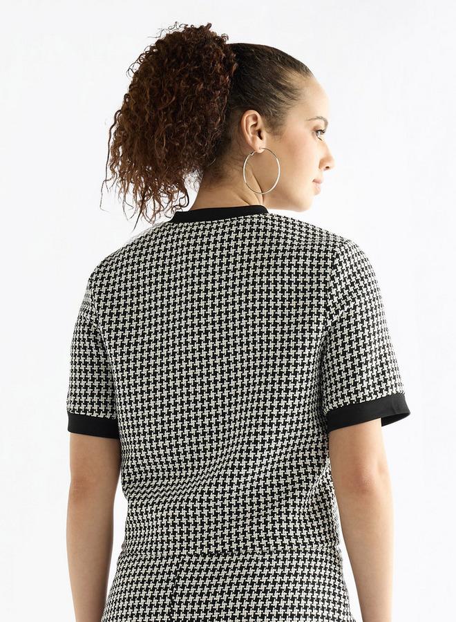 سبلاش فيڤ بلوزة بياقة ضيقة بارزة الملمس وسحّاب إغلاق - Image 3