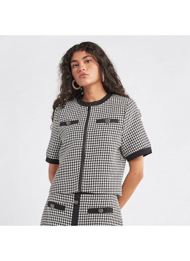 FAV Textured Crew Neck Top with Zip Closure  - Image 1