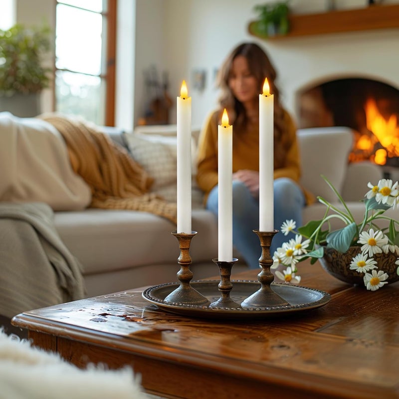Homemory Rechargeable Flameless Taper Candles, Real Waxy LED Candlesticks Flickering, Battery Operated Candles with Remote Timer, 9.6 Inches for Home Wedding Christmas Decor, 6 Pcs, White - Image 4