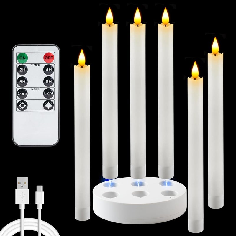 Homemory Rechargeable Flameless Taper Candles, Real Waxy LED Candlesticks Flickering, Battery Operated Candles with Remote Timer, 9.6 Inches for Home Wedding Christmas Decor, 6 Pcs, White - Image 1