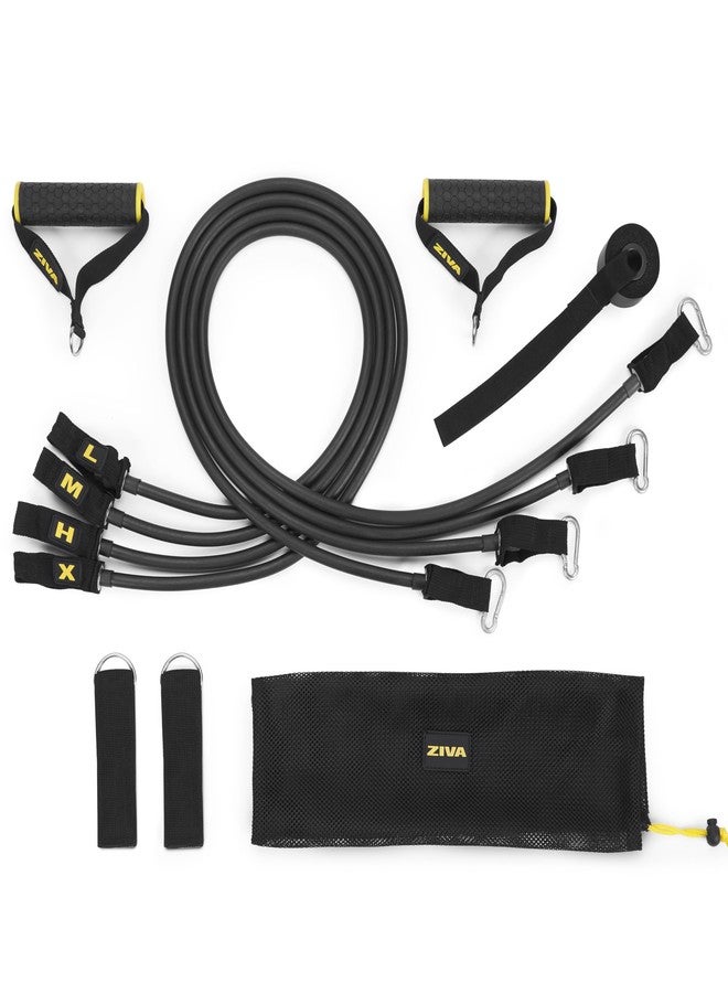 ZIVA Performance Power Resistance Band Set - Multiple TPR Exercise Bands (10, 15, 20, 33 lb) for Resistance Training with Ankle Straps, Door Anchor System - Portable Home Gym Accessories - Image 1