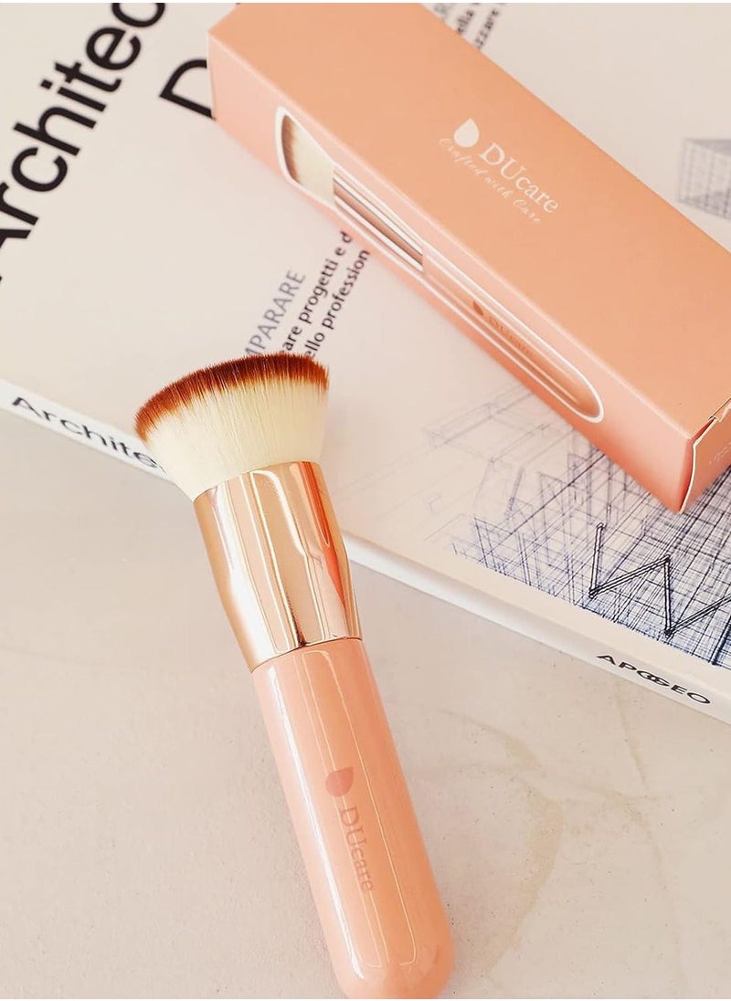 DUcare Foundation Brush for Liquid Makeup Flat Top Kabuki Synthetic Professional Makeup Brushes Liquid Blending Mineral Powder Buffing Stippling Makeup Tools Pink  - Image 4
