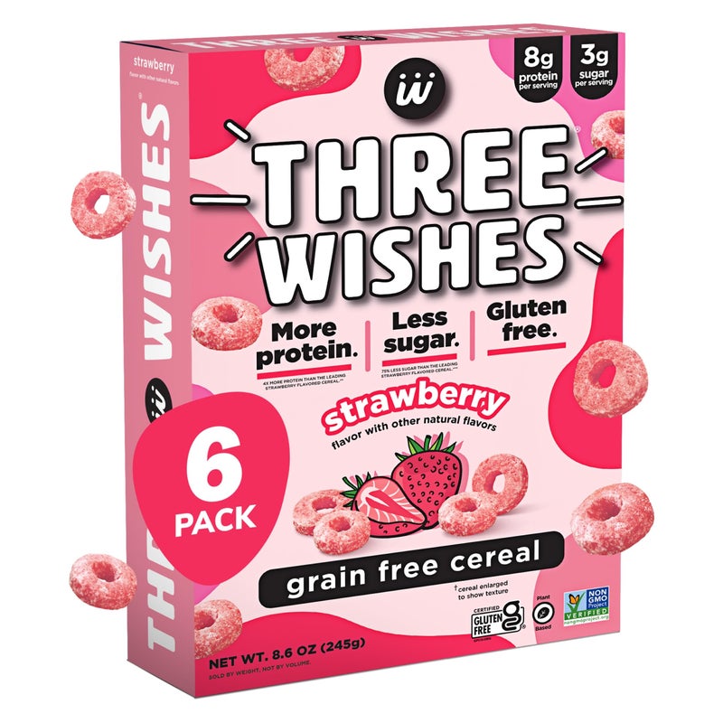 Three Wishes GrainFree Protein Breakfast Cereal  8g Protein and 3g Fiber  Healthy LowSugar Breakfast Cereal Gluten Free VeganFriendly NonGMO  Strawberry 6Pack - Image 3