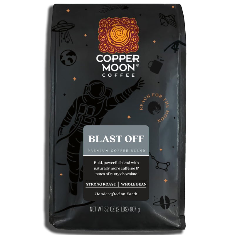 Copper Moon Strong Dark Roast Whole Bean Coffee, Blast Off Blend, 2 Lb - Image 1