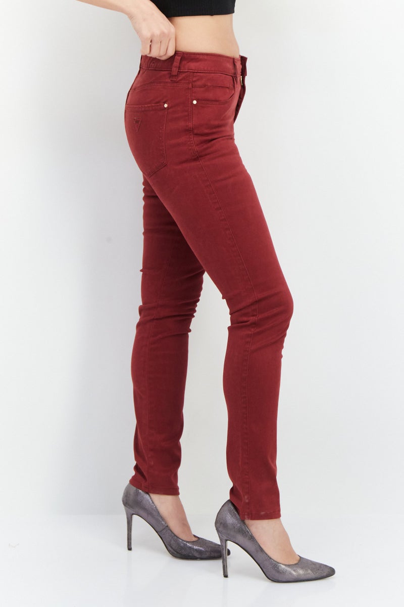 GUESS Women Skinny Fit Plain Jeans, Maroon - Image 2