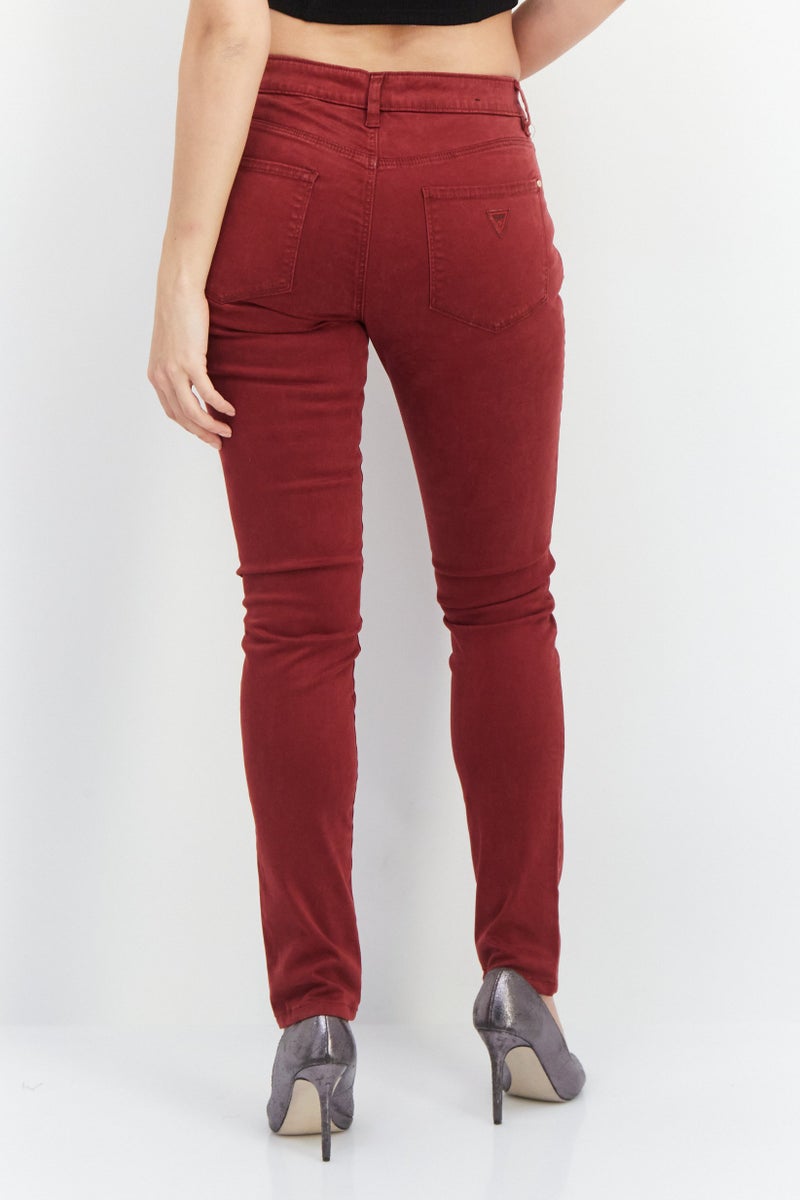 GUESS Women Skinny Fit Plain Jeans, Maroon - Image 4