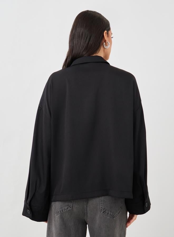 Styli Styli Solid Button Front Boxy Fit Jacket with Patch Pockets  - Image 5